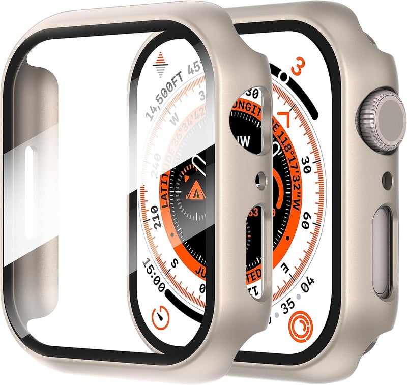 Diruite Suoman 2-Pack for Apple Watch Series 9/8/7/6/5/4/Series SE/SE 2 45mm All-Around Screen Protector Case, Tempered Glass Screen Protector Case Ultra-Thin for iWatch 45mm Protection Cover - Titanium - Image 1